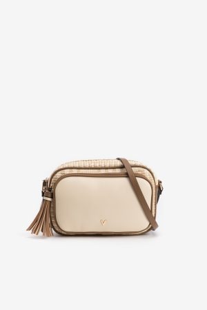 Cartera beige con detalles marrones